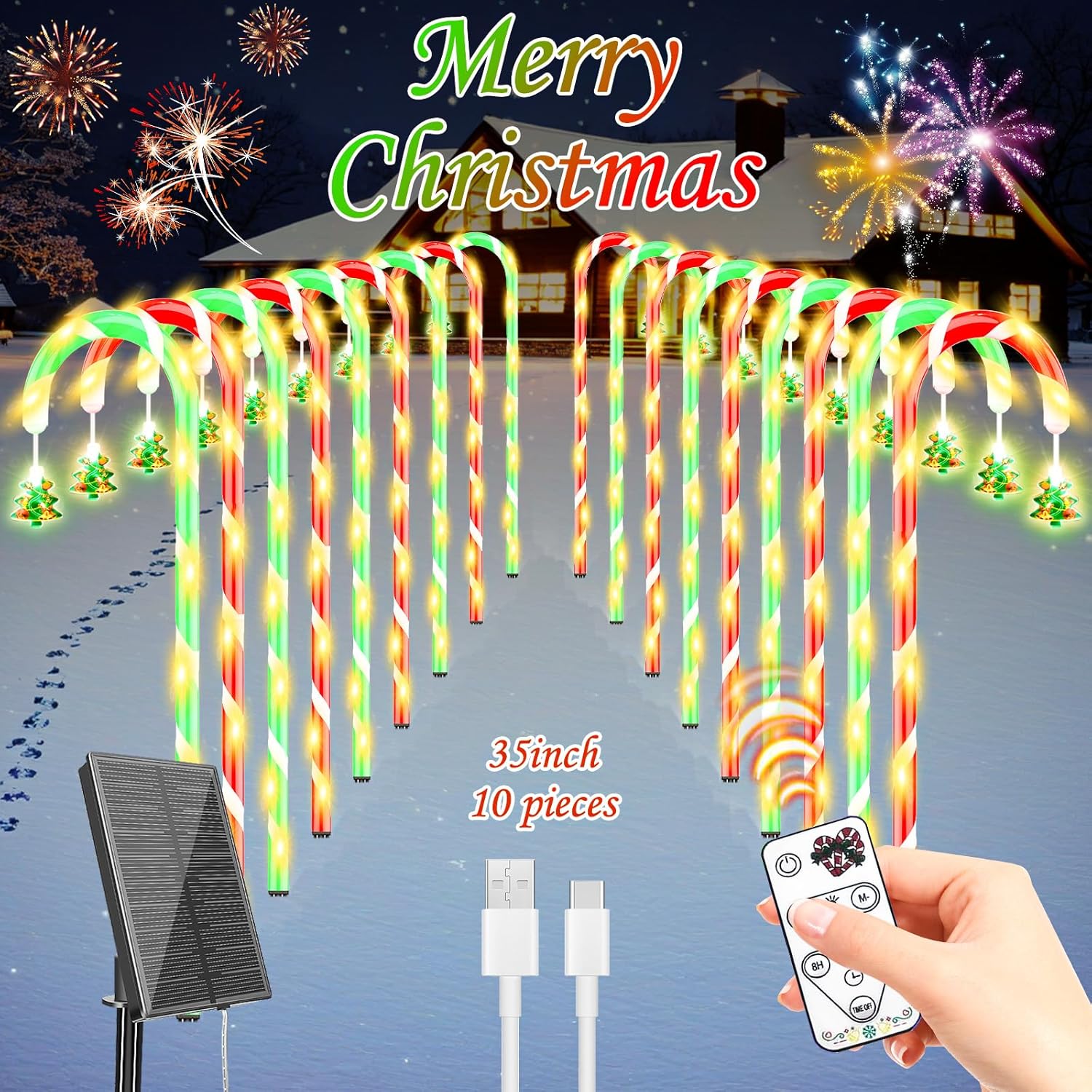 Solar Christmas Candy Cane Lights, 35-inch high, Waterproof Outdoor Pathway Lights. 8 Modes, Perfect for Garden, Patio, Lawn, or Yard Decoration. Easy Stake Installation. Pack of 10. Solar Christmas Candy Cane Lights, 35-inch high, Waterproof Outdoor Pathway Lights. 8 Modes, Perfect for Garden, Patio, Lawn, or Yard Decoration. Easy Stake Installation. Pack of 10.