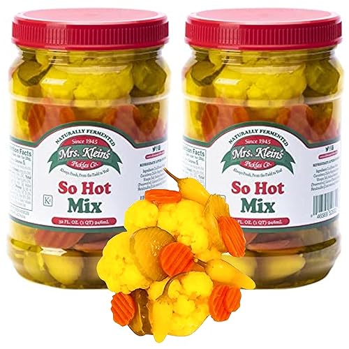 Verduras frescas en escabeche, 2 frascos, mezcla tan caliente de bocados de coliflor, zanahorias, pepinillos calientes y chilitos en salmuera