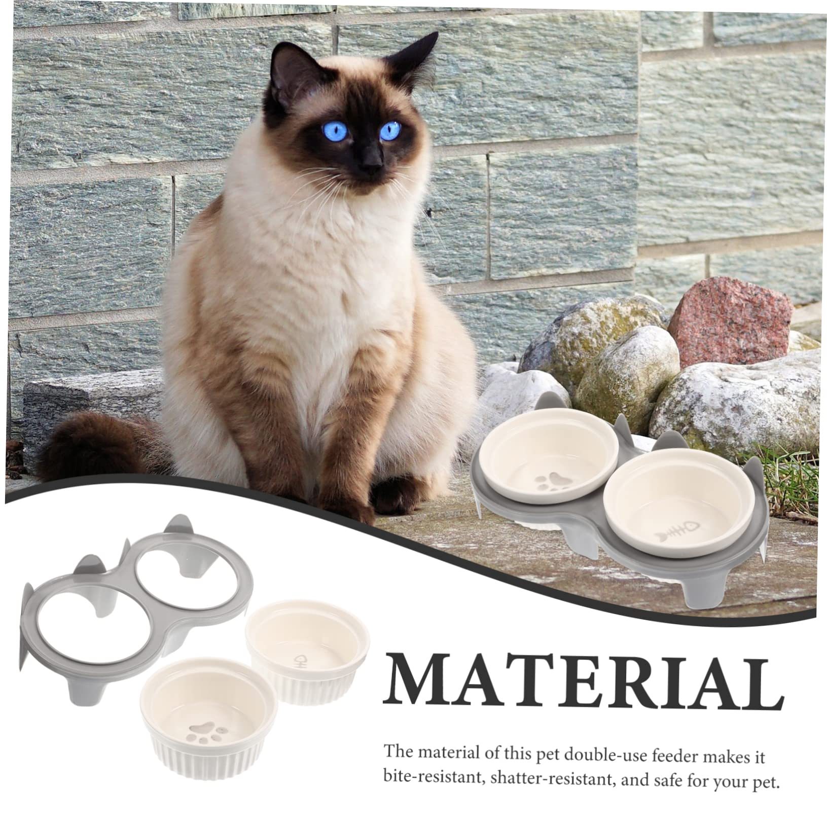 Sosoport Erhöhter Katzennapf aus Keramik und Kunststoff Neigbares Doppelnapf Design rutschfest für Futter und Wasser