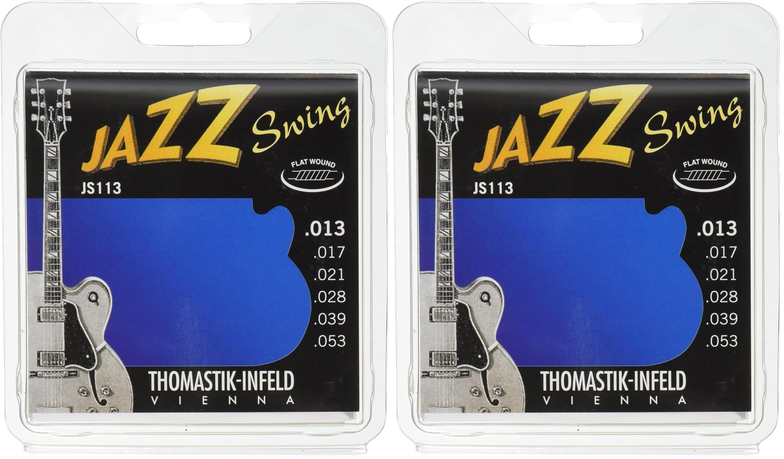 Thomastik 676737 Saiten für E-Gitarre Jazz Swing Series Nickel Flat Wound, Satz JS113 Medium .013-.053w (Packung mit 2)