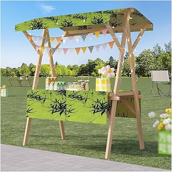 HAIXHX Portable Wooden Market Stall Display Stand for Outdoor Vendor, Mobile Kiosk Stalls with Chinese Style Awning Tablecloth,Street Food Cart for Businessligjt Grey,59x23.6x78.7