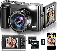 TEFTYMON 4K 64MP Autofocus Digital Camera with WiFi, 180° Flip Screen, 16X Zoom - Vlogging Travel Camera for Beginners, 32GB Card & 2 Batteries