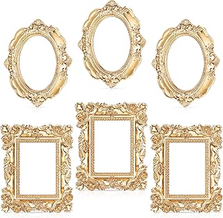 Leinuosen 6 Pcs Mini Gold Frames Vintage Resin Picture Small Antique Gol...