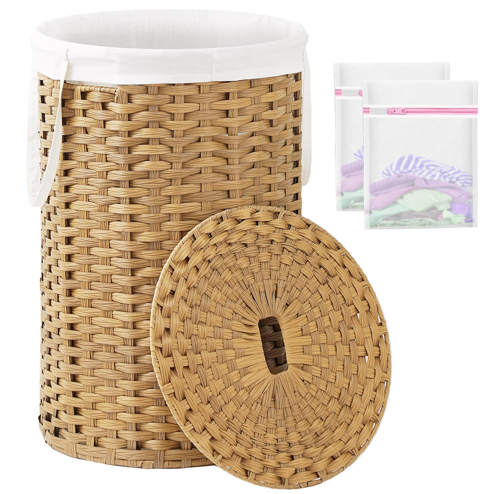 SETVSON Large Laundry Hamper Laundry Basket Round 34.3 Gal (130 L) Handwoven Wicker Laundry Baskets Rattan Laundry Basket with Laundry Bag Handles 2