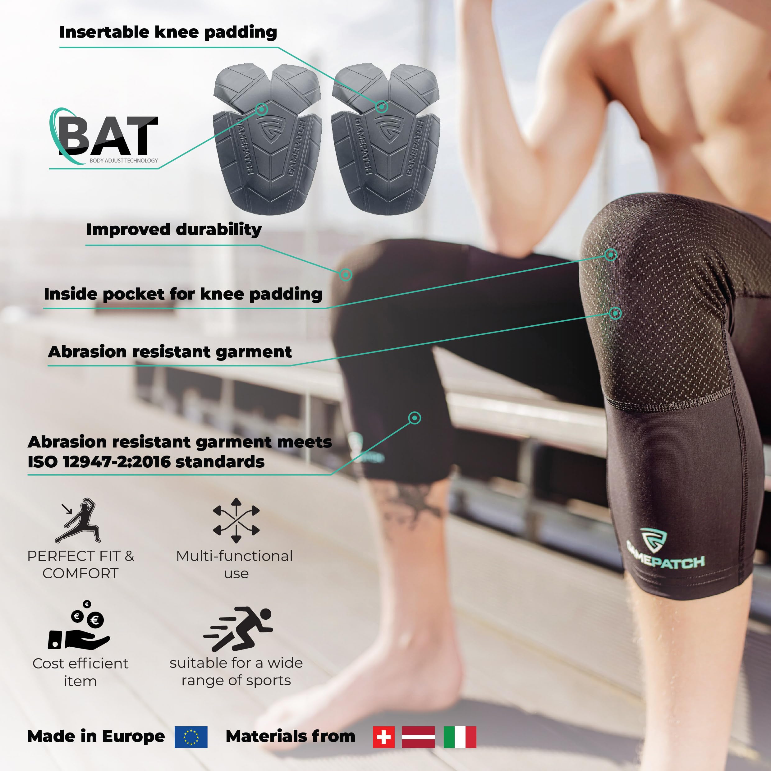 Abriebfeste 3/4 Strumpfhose mit einführbarer Kniepolsterung, Basketball, Fußball, Knie, Gelenkschutz