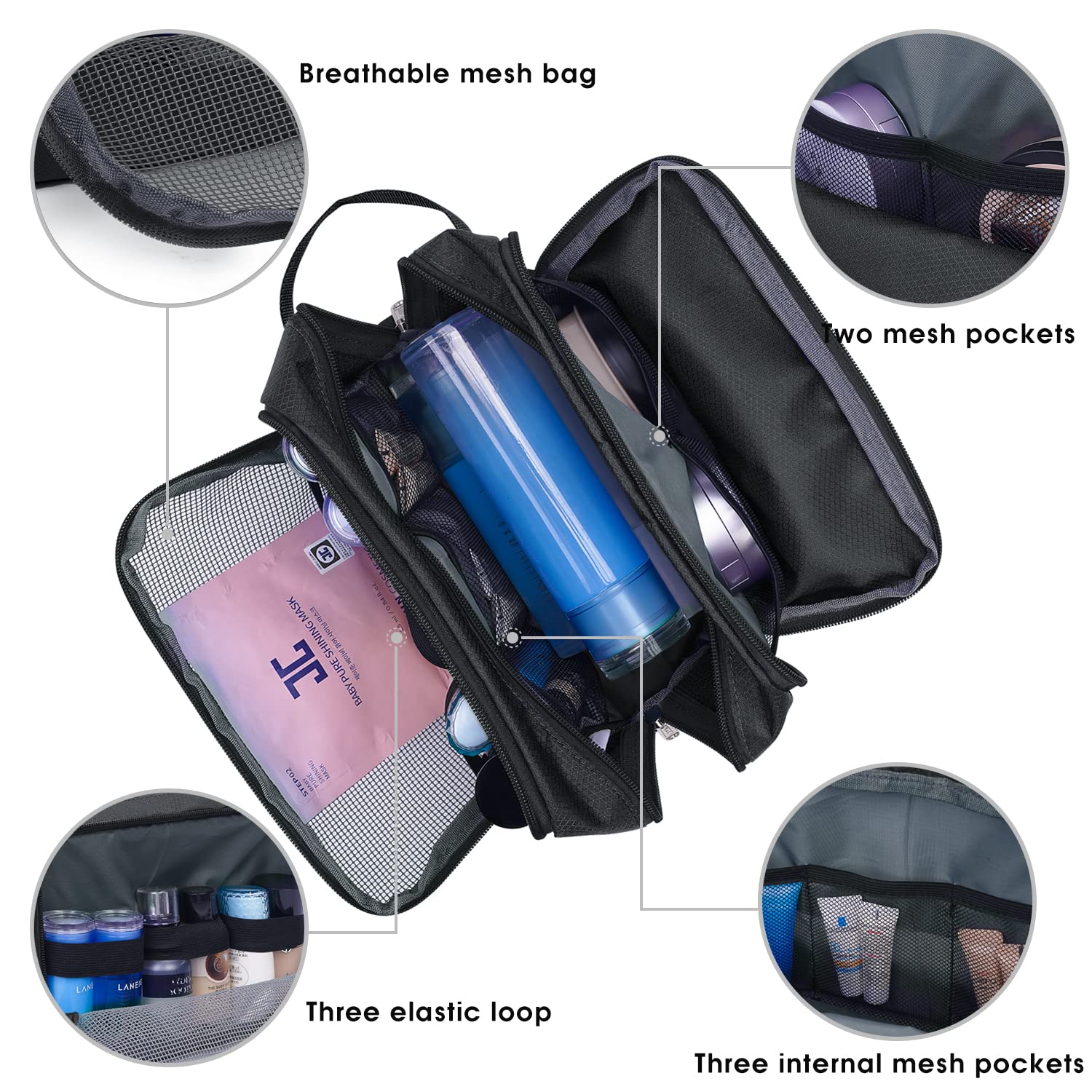 WANDF Astuccio da toilette da uomo da viaggio, borsa da bagno, accessori da viaggio, astuccio per trucco, da donna, organizzatori di servizi igienici