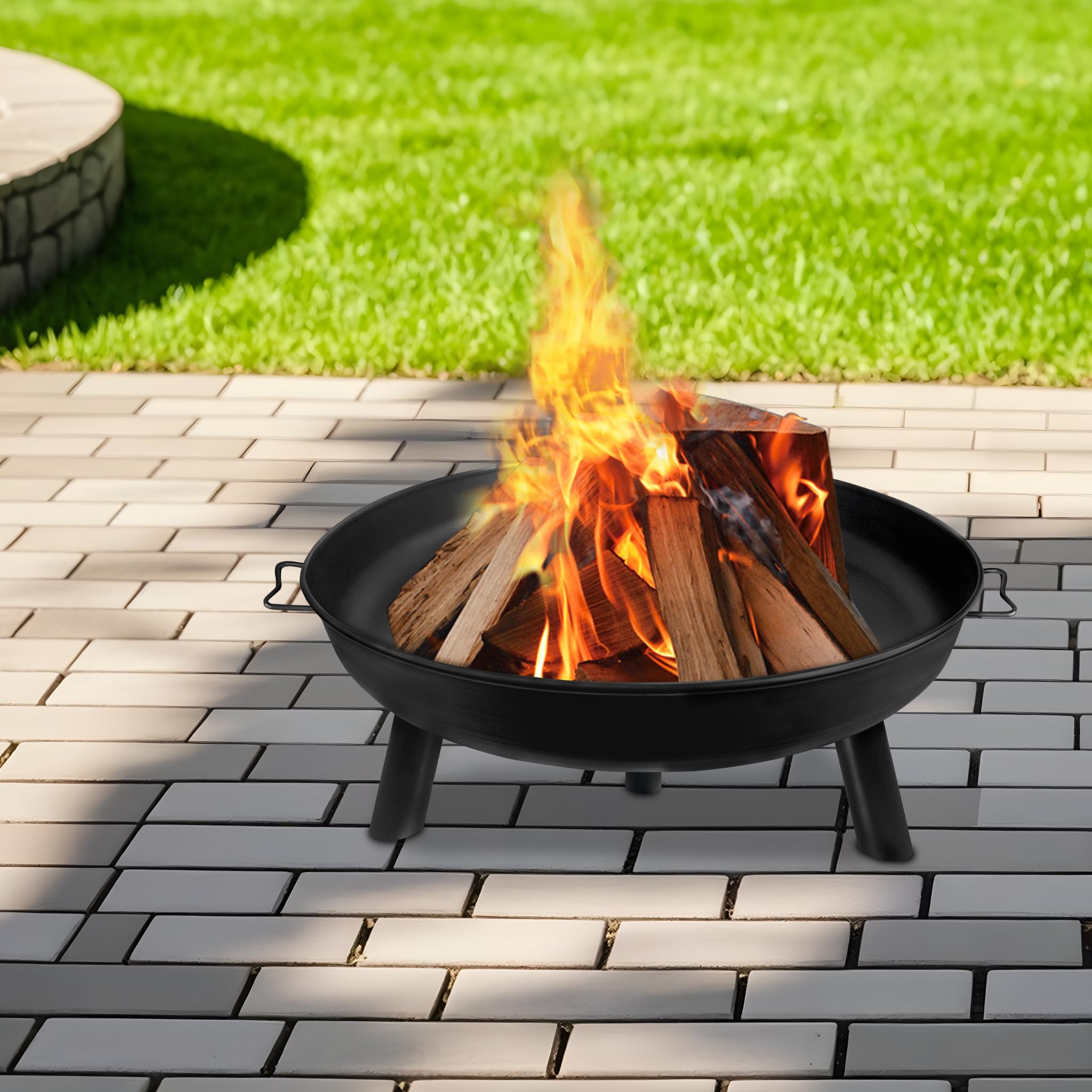 Feuerschale ∅80cm Montierbar Gusseisen-Metall Runde Feuerschalen für den Garten Terrasse feuerkörbe mit Griffen Große Feuerschale Feuerkorb Feuerstelle