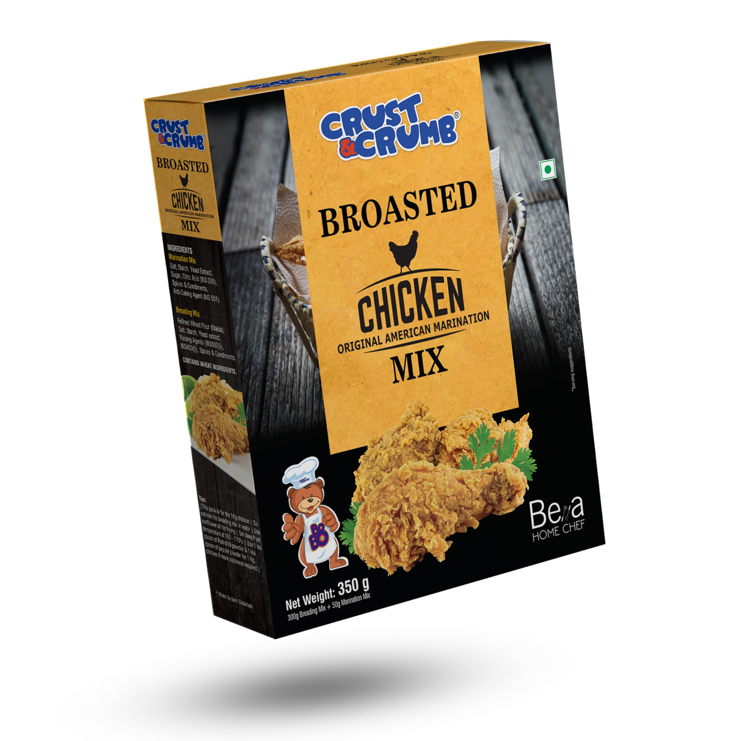 Crust n Crumb Broasted Mix - Original American Marination Mix | Contains 1 Pack of Breading Mix and 1 Pack of Marination Mix | Make Restaurant Style Broasted Chicken | Single Packet for 1 KG Chicken | 350 GM