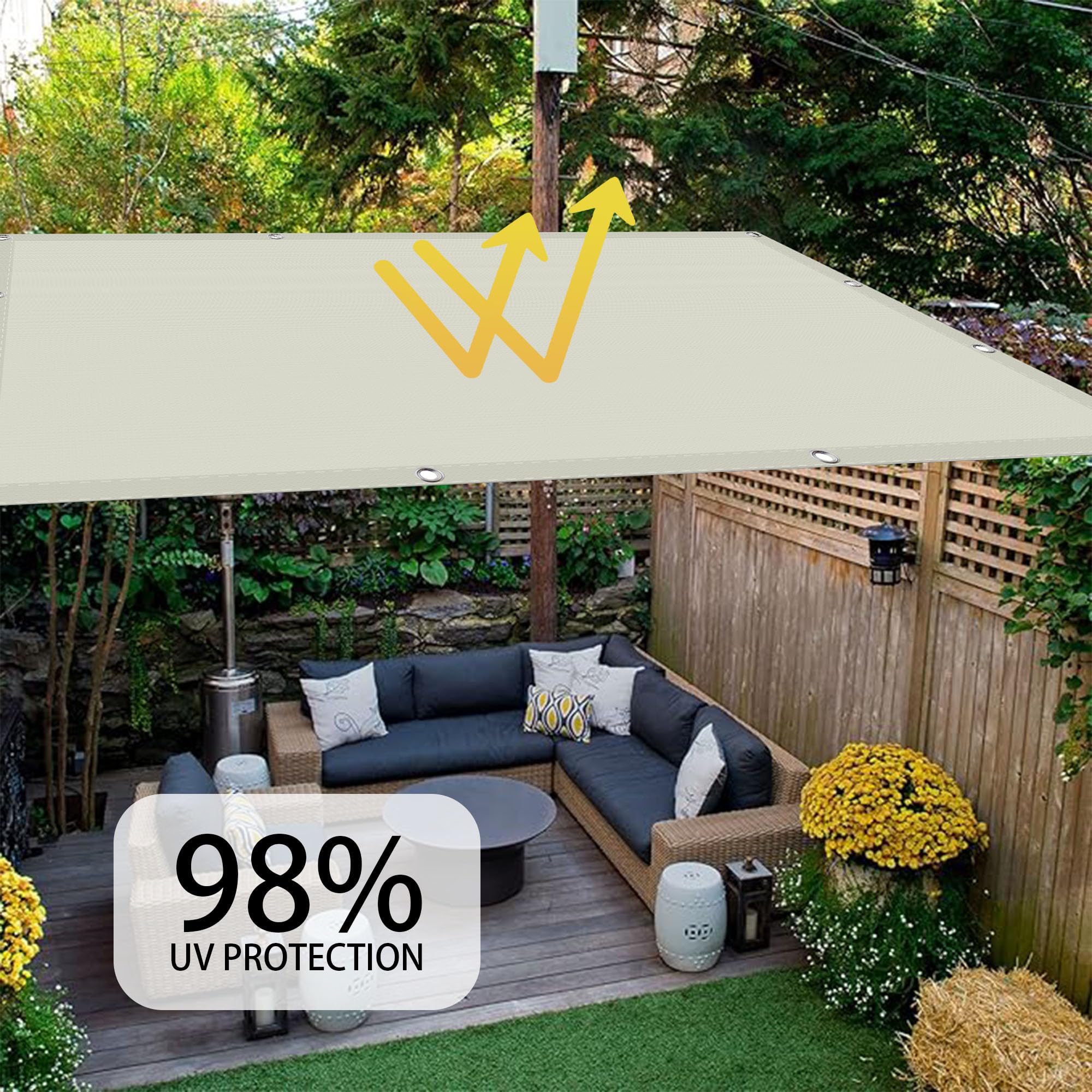 Sonnensegel Sonnenschutz 180 x 300 cm Winddurchlässig Robust Sichtschutz für Balkon Wetterfest Reißfest für Patio Hinterhof Rasengarten Outdooraktivitäten, cremefarben