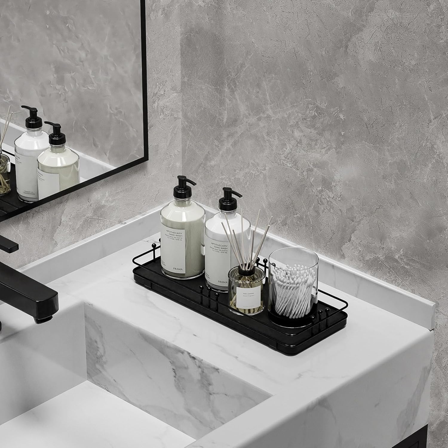 Bathroom Vanity Tray for Countertop Toiletries Perfume Makeup Soap Dispenser Toilet Tank, Kitchen Tray for Salt Spice, Black Decor Tray for Candle Nightstand Coffee 11.3”x 4.4” - Image 4