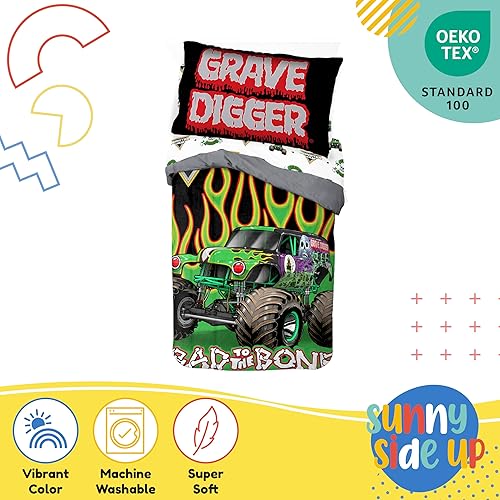 Miniatura 4 de Sunny Side Up Monster Jam - Juego de edredón para niños pequeños, ropa de cama preescolar de 4 piezas, incluye edredón, sábanas y funda de almohada,