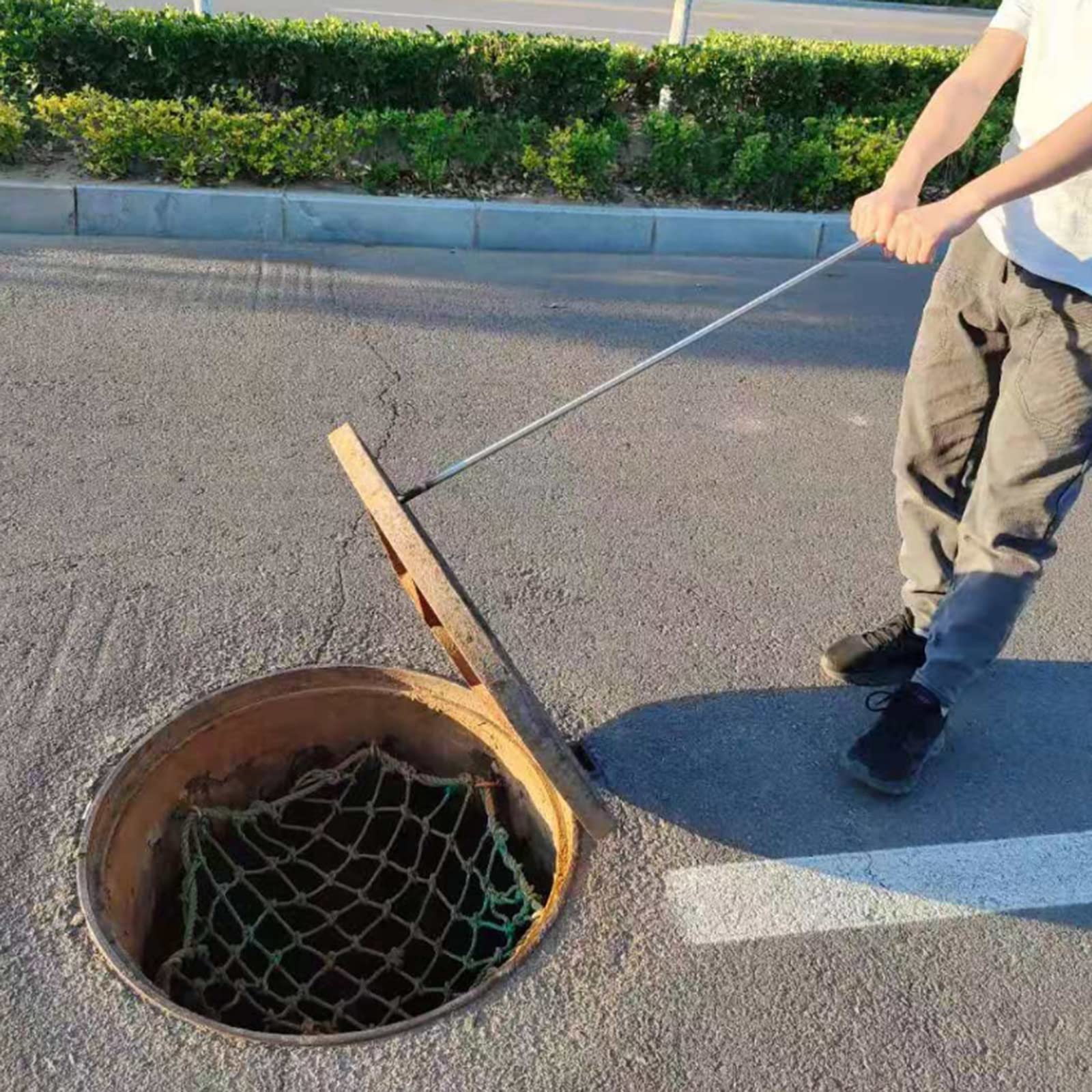 WDJBPSH Silver Manhole Cover/Drain Grate Hook, 14.9/26.7/34.6/46 Inch Roller Shutter Door Lifter, Heavy-Duty Single Hook End(10mm,38cm/14.9in)