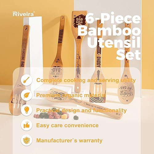 Miniatura 3 de Riveira Regalos para padres de hija para su cocina  Cucharas de madera para cocinar juego de utensilios de bambú  Regalos de cocina para padres