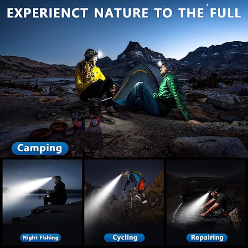 Miniatura 9 de Linterna frontal LED recargable, 2000 lúmenes, lámpara de cabeza súper brillante con sensor de movimiento, 5 modos y 120 ajustable e impermeable