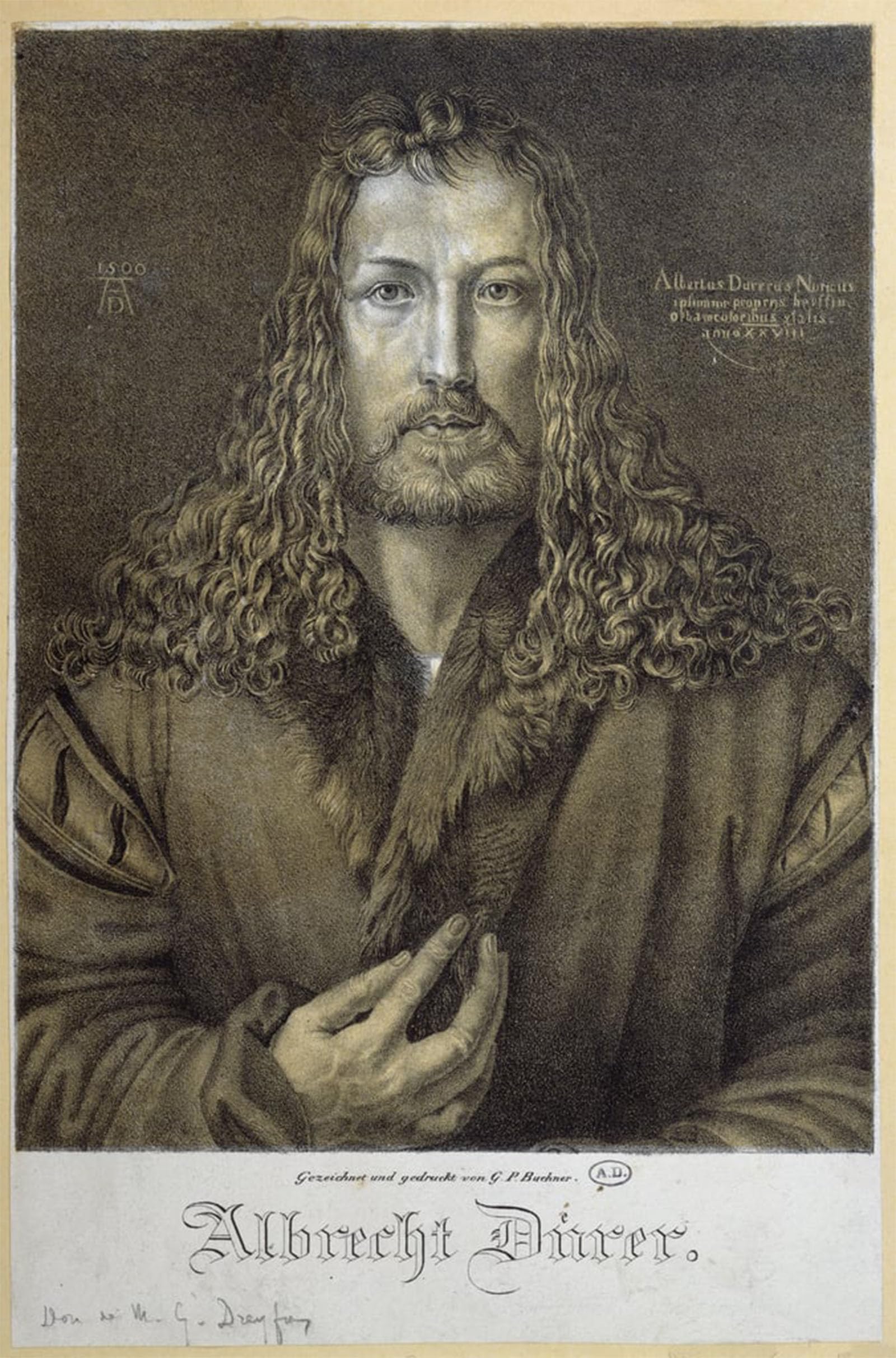 Tableau Toile Autoportrait de Dürer gravé par Gpbuchner - Décoration Murale 60x90cm