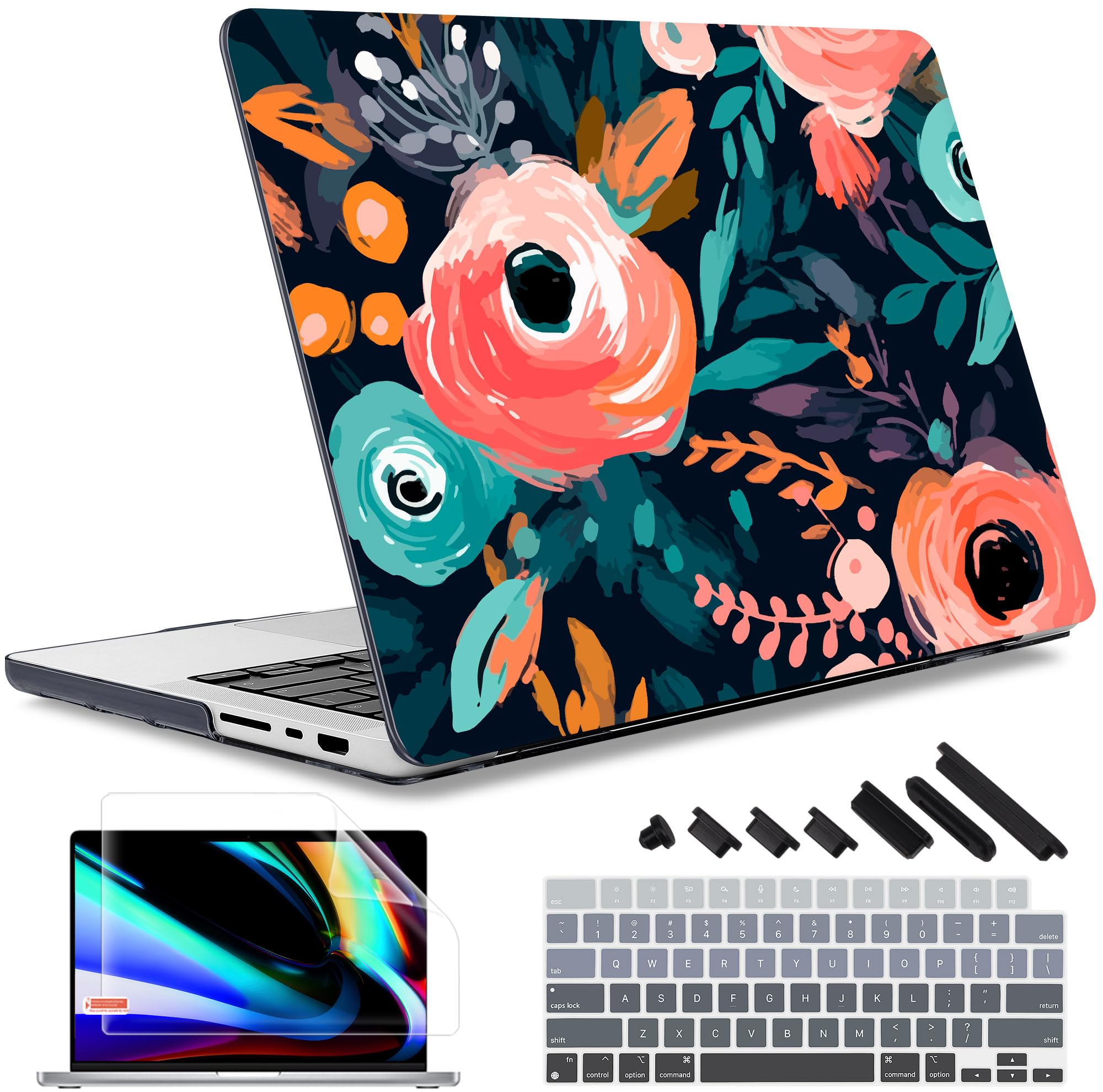 May Chen Case for M4 MacBook Pro 14 inch Case A3112 A3401 Max A3185, M3 A2918 A2992, M2 A2779 M1 A2442, 2024 2023 2022 2021 Release, Plastic Hard Shell with Keyboard Cover, Bright Flowers