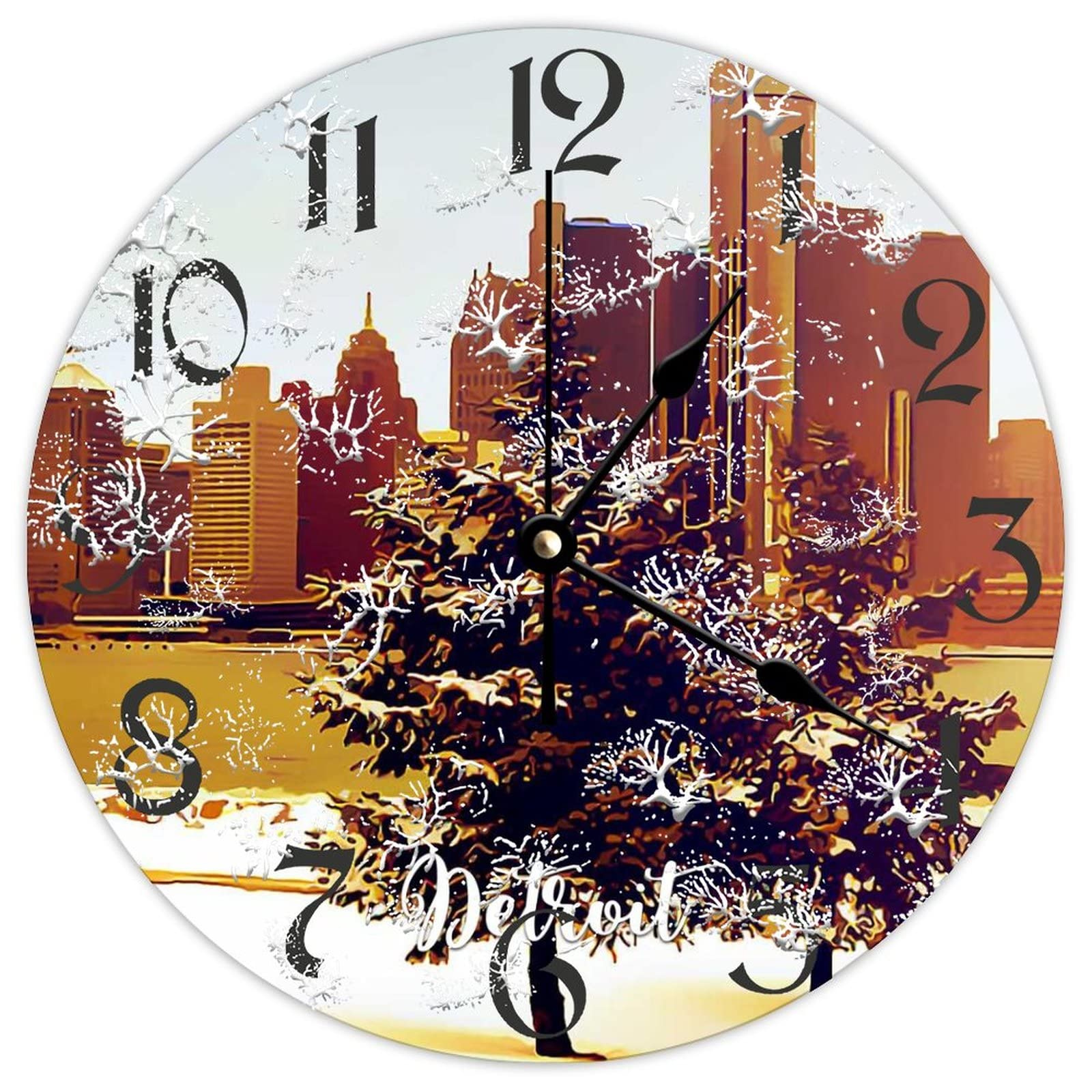Horloge murale ronde en bois silencieuse Detroit City de 38 cm vintage