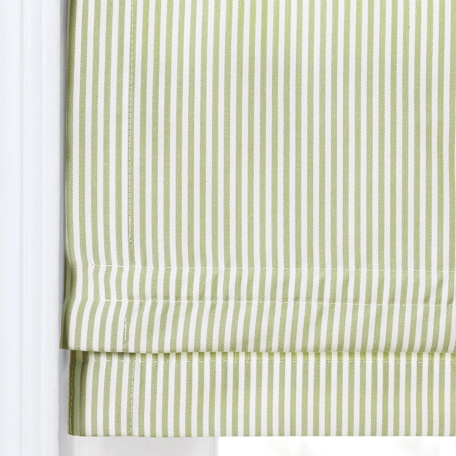 TWOPAGES No Drill Cordless Farmhouse Ticking Stripe Roman Shades Roman Blinds for Windows, Custom Made Light Filtering Blackout Blinds Shades for French Door, Olivine Pinstripe, 1 Piece