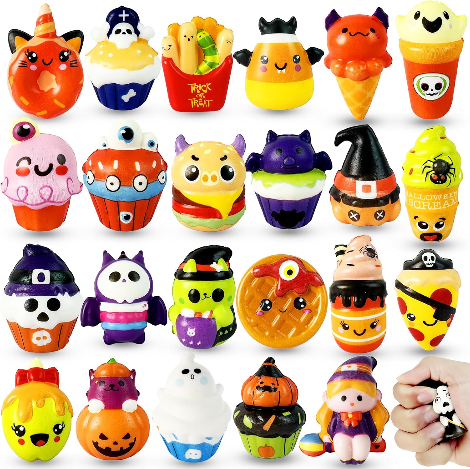24PCS Halloween Squishies Toys for Kids,Halloween Squishies,Slow Rising Squishy Halloween Stress Fidget Toys,Non Candy Trick or Treat - Spooky Party Favors Gift Goody Bag Stuffers