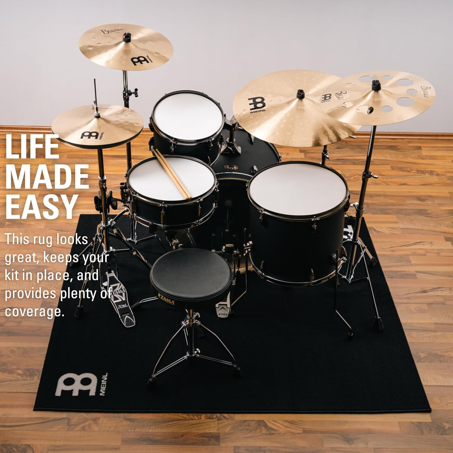 Drum Set Rug Mat (63" x 55"), Tightly Woven Durable Carpet Fabric for Spurs and Stands — Rubber Lined — Designed in Germany