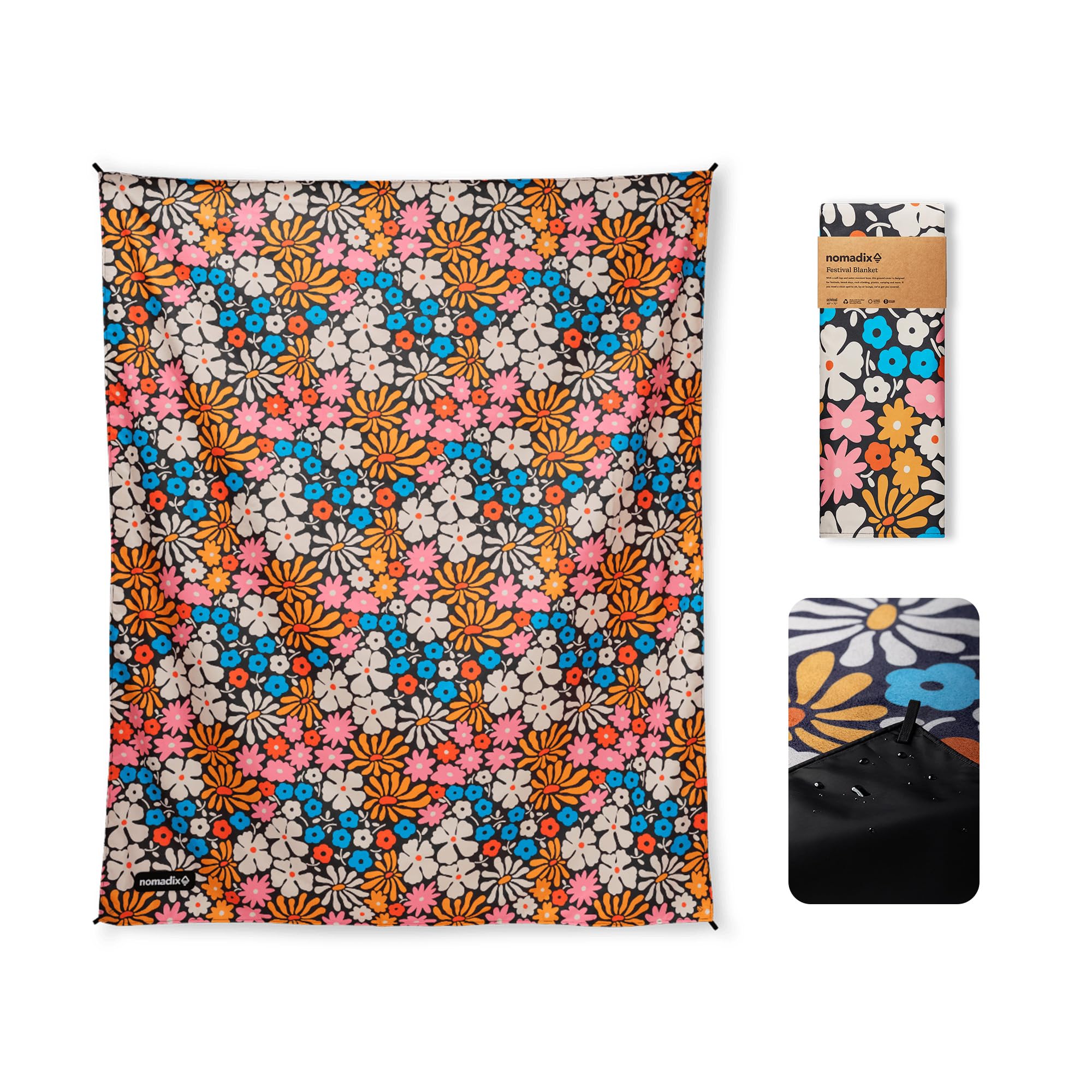 Nomadix Festival Blanket - Perfect for Picnics, Camping & Lawn Seating - Plush Top & Water Resistant Base - Made with Recycled Materials