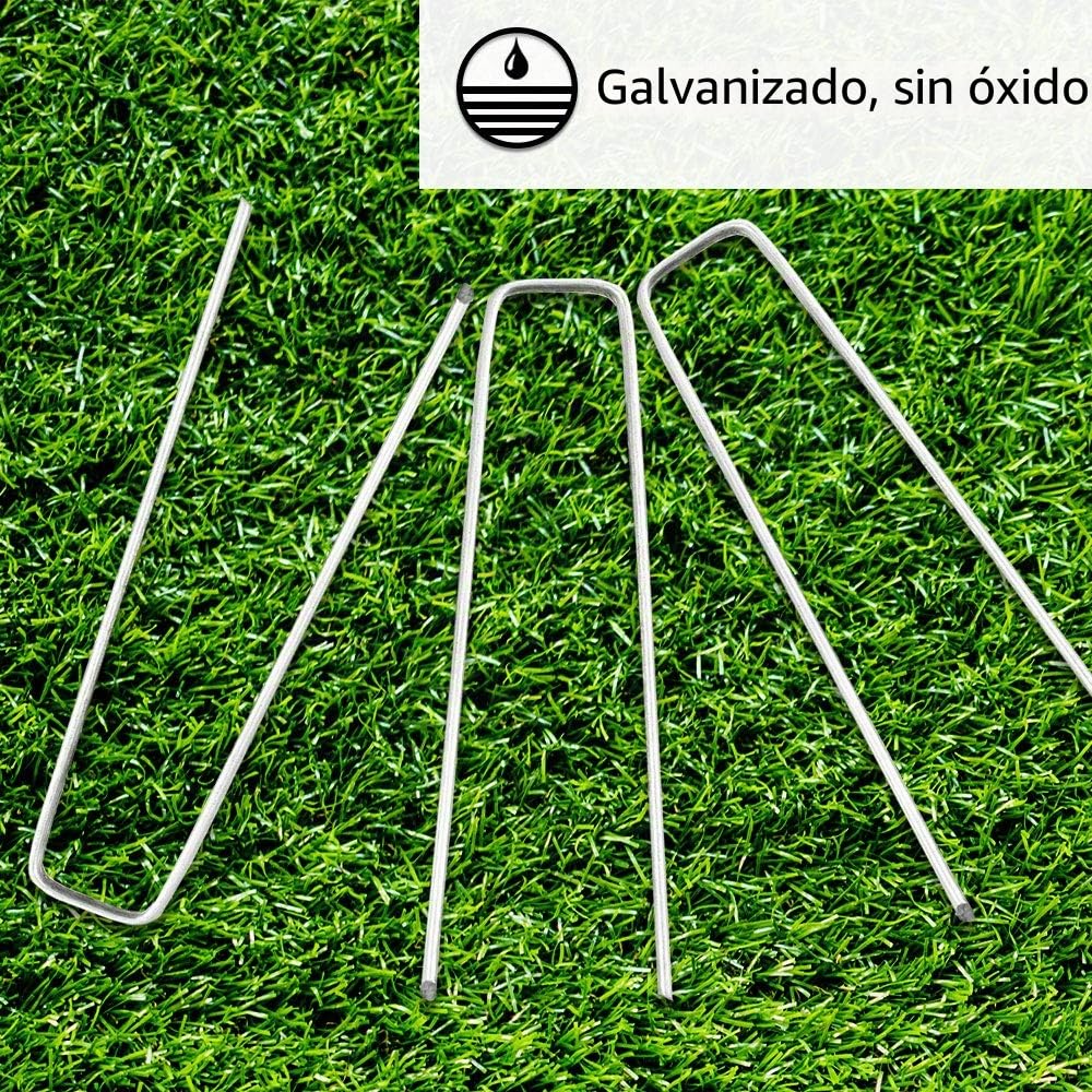 ANSIO Paquete de 100 Galvanizado en Forma de U piquetas - 150mm/6, Grapas Jardin Anclas de Suelo Camping Piquetas Ideal para Cesped Artificial, Tela Antihierbas