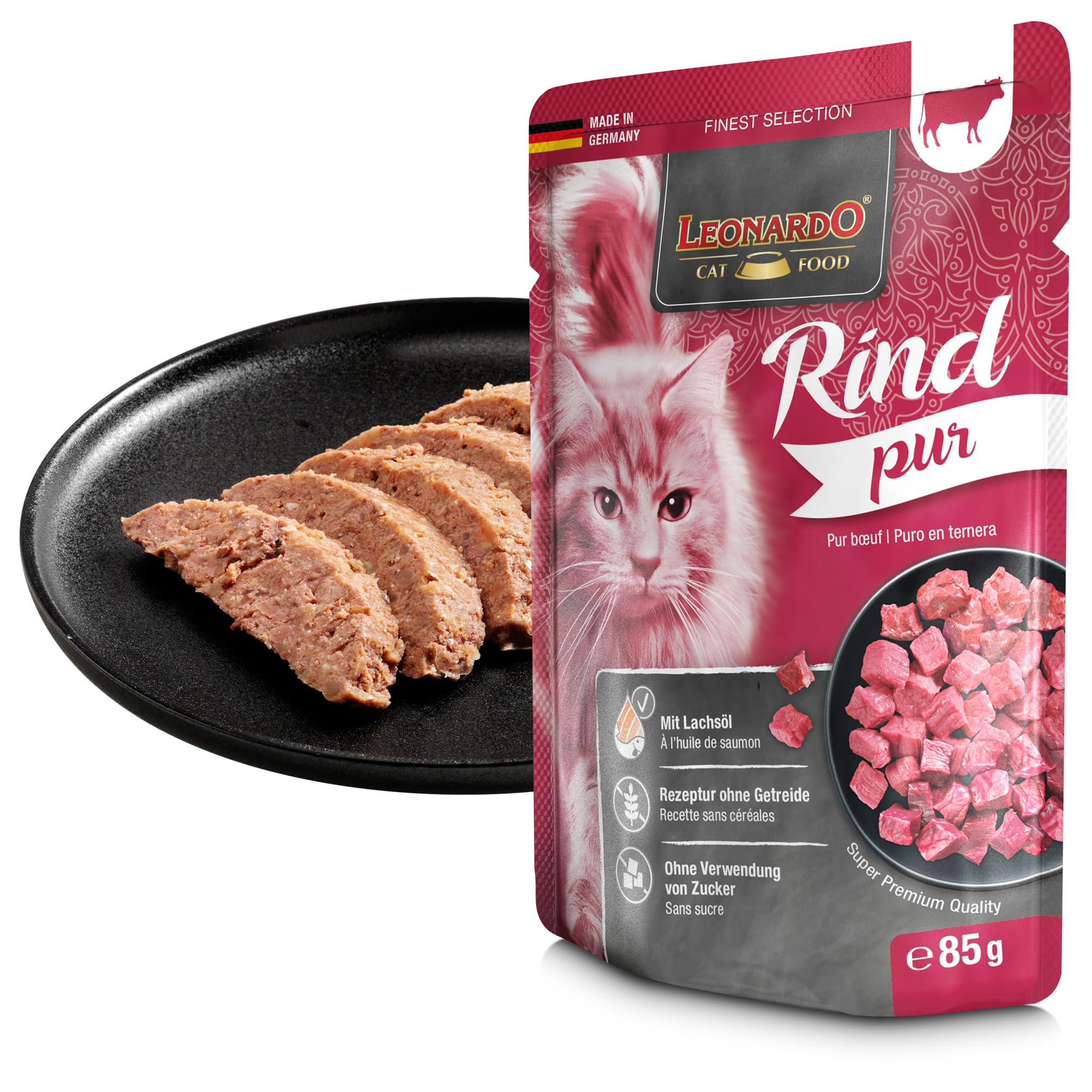 LEONARDO pâtée pour Chat bœuf Pur, 2×16 sachets 85 g, sans céréales