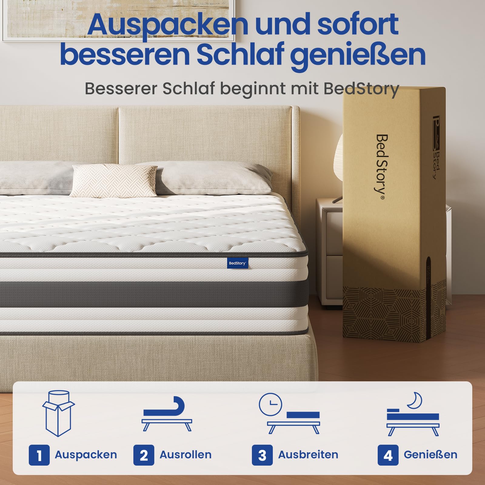 BedStory Matratze 160x200 cm, Taschenfederkernmatratze 30 cm H4 mit Komfortschicht aus hochdichter Schaum, orthopädisch und ergonomisch Matratze, waschbarer & Abnehmbarer Bezug