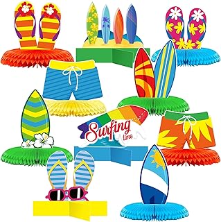 10 Pieces Hawaii Beach Honeycomb Centerpieces Beach Centerpieces Table Decorations Surfboard Signs Decor Hawaii Theme Party Decoration Surfboard Paper Surfboard Decorations for Outdoor Party Classroom
