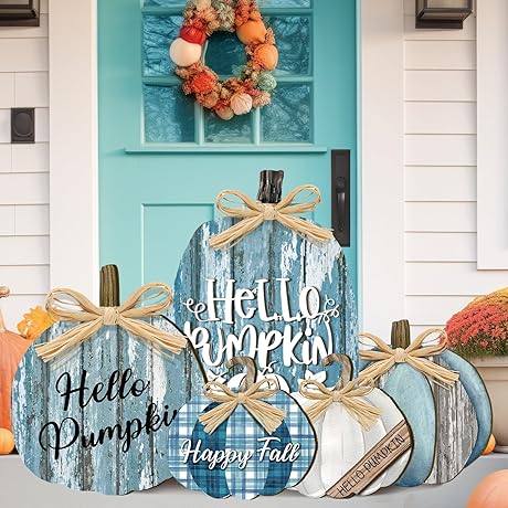 5 Pcs Fall Decorations for Home Large Thanksgiving Outdoor Blue Pumpkin