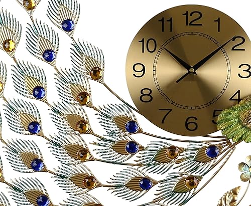 Miniatura 2 de Reloj de pared grande de pavo real con hermosos detalles de cristal