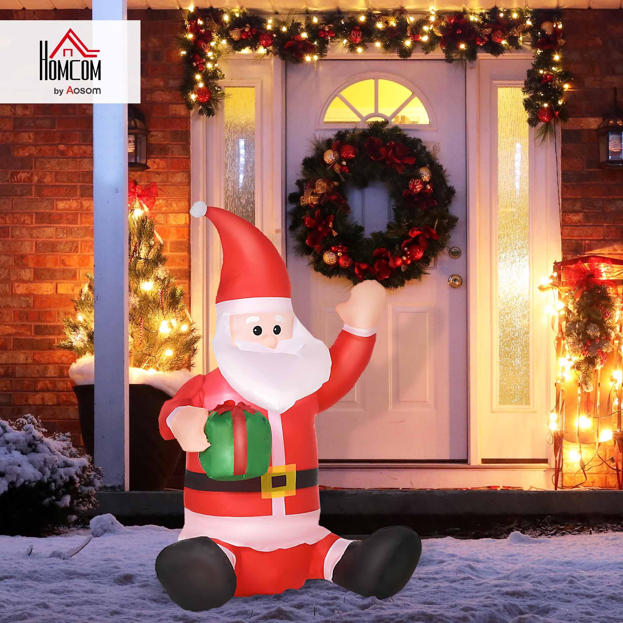 HOMCOM Papá Noel Hinchable 1.2m Santa Claus Inflable con Regalo Decoración Navidad Iluminación LED con Inflador Apto Interior Exterior