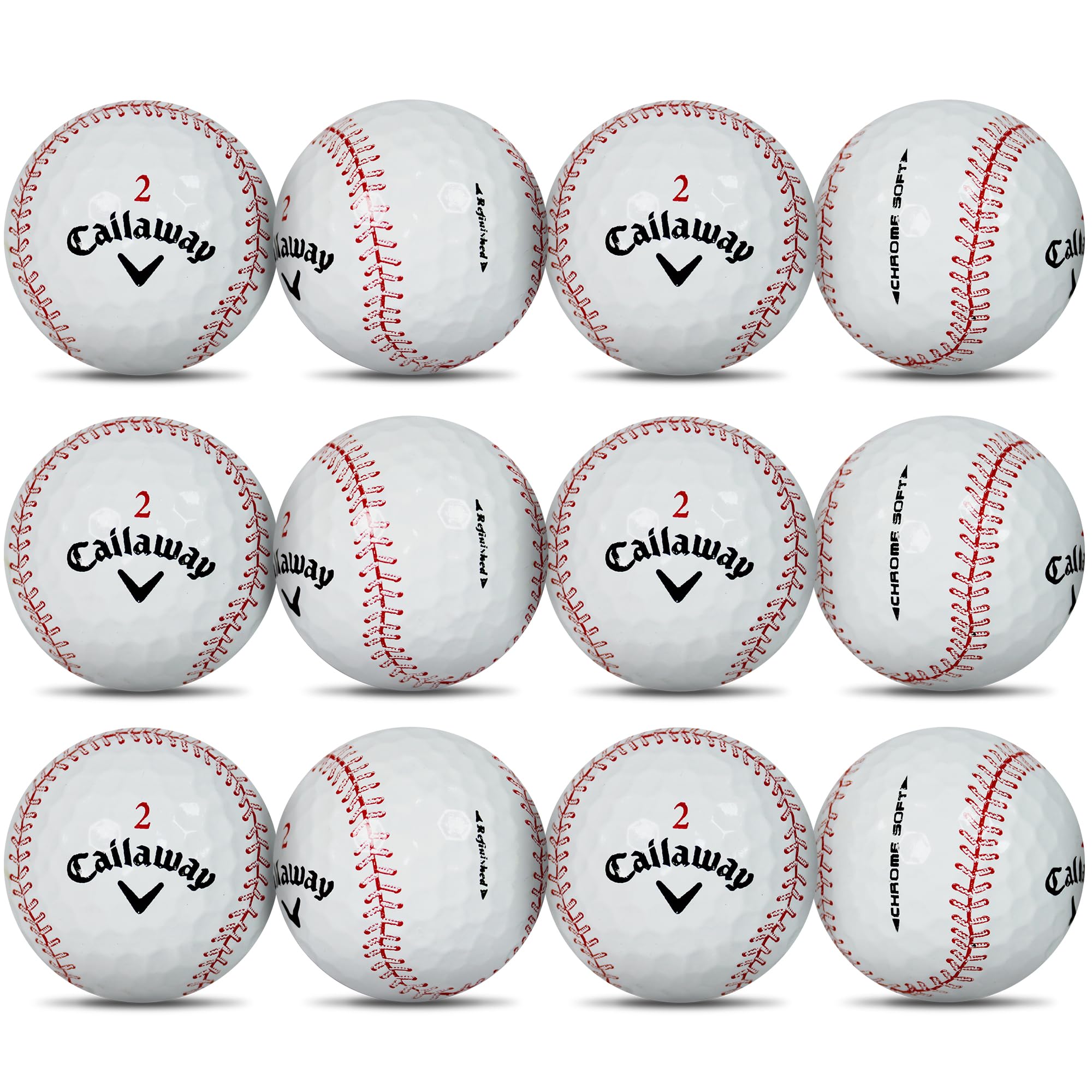 GBM Callaway Chrome Soft Certified Refinished Baseball Golf Balls - 12 Pack - Designed with Stitching Pattern - Par-FECT for Any Golf Outing!