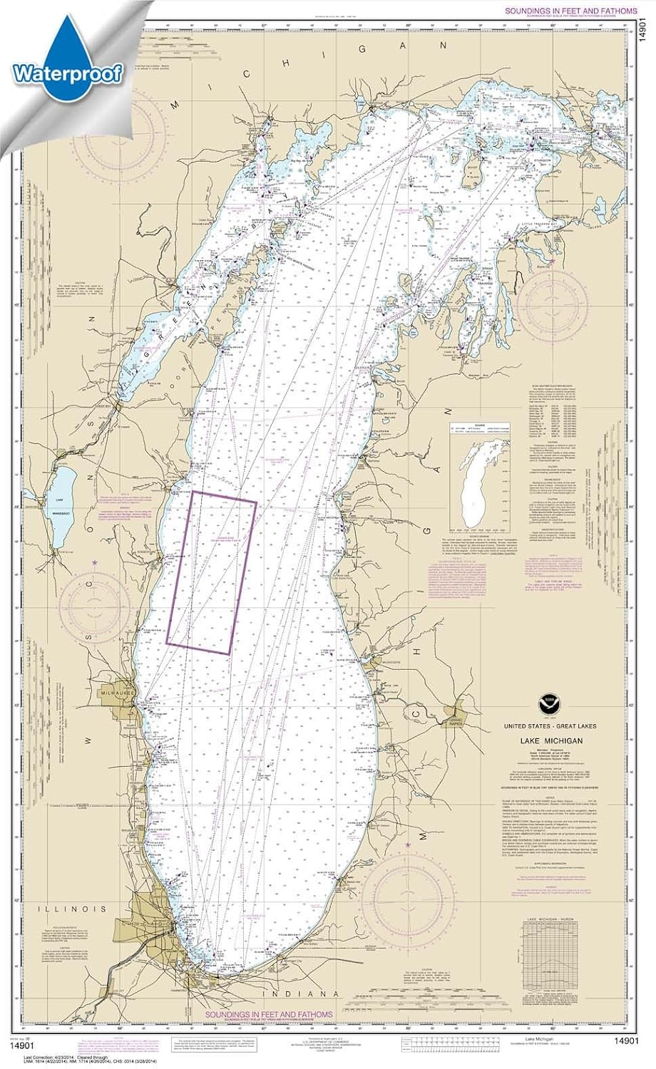 Paradise Cay Publications NOAA Chart 14901: Lake Michigan (Mercator Projection) 28.7 x 46.7 (Waterproof)