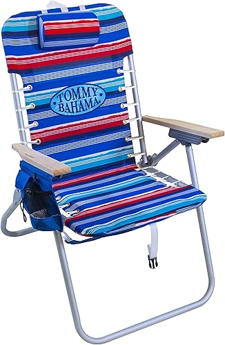 Vista 13 de Tommy Bahama Hi-Boy 17" Seat Height 4-Position Lace-Up Suspension Folding Beach Backpack Chair Logo Stripe