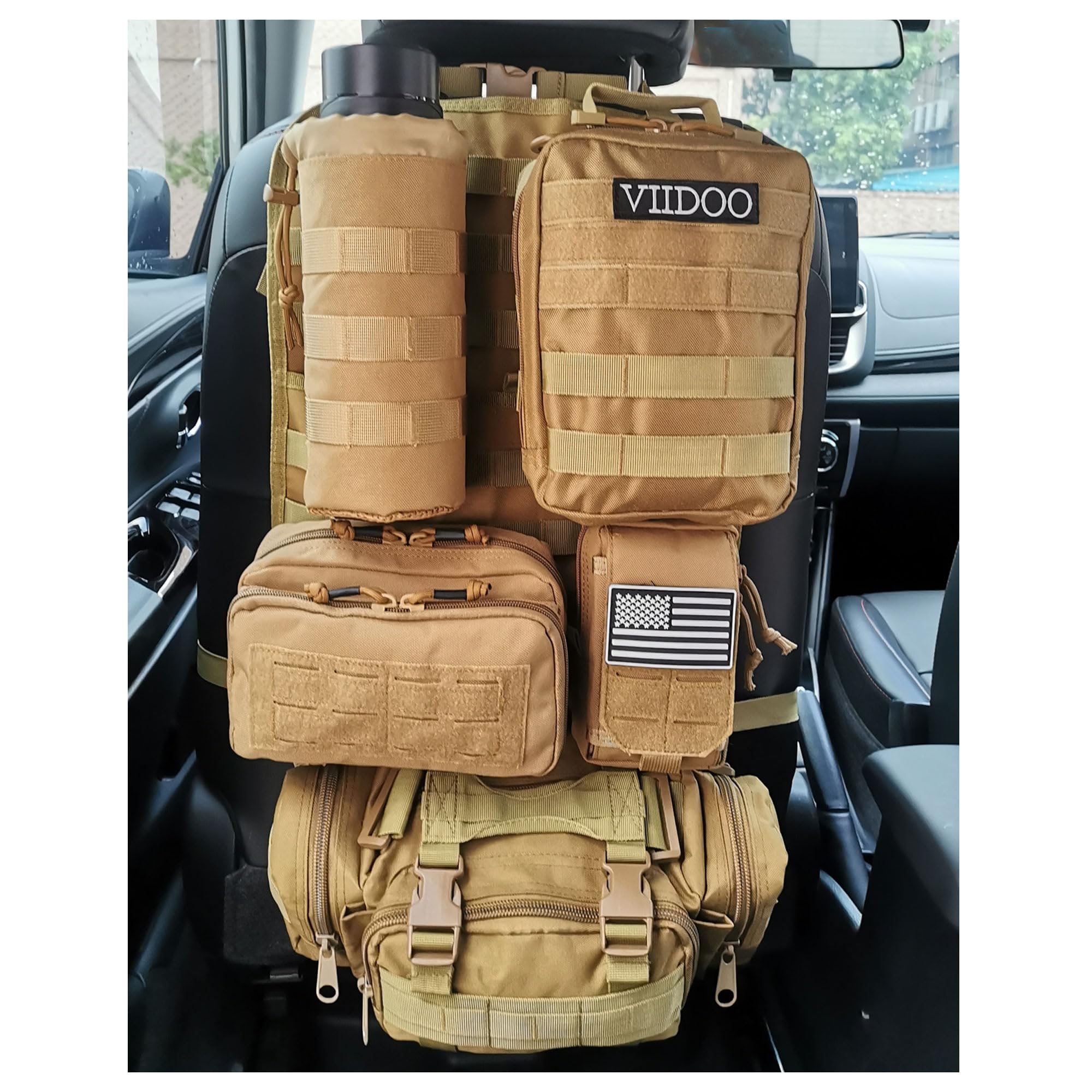 Molle Seat Back Organizer with 5 Pouches, Tactical Seat Covers, Molle Tactical Vehicle Organizers Panel Car Seat Covers Protector for Truck