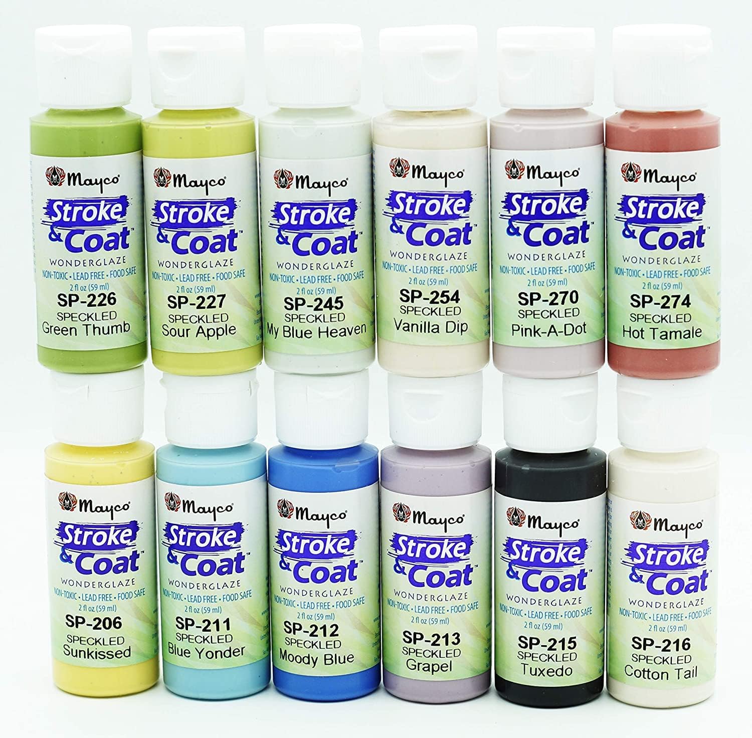 Speckled Mayco Stroke and Coat Wonderglaze for Bisque - 12 Assorted 2oz Jars with How to Paint Pottery Book