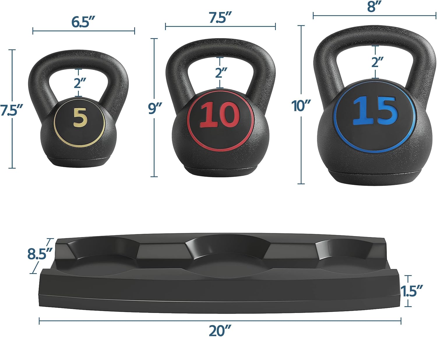 Yaheetech 3-Piece HDPE Kettlebell Exercise Fitness Weight Set w/Storage Rack, Kettlebell Set for Home Gym Exercise, Strength Training, HIIT Workout, Include 5lb, 10lb, 15lb : Sports & Outdoors