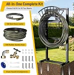 Porte-pierre de jardin inclure le robinet en laiton, 45ft Tuyau en caoutchouc, 5ft Chef Hose 4 Spike, en liberté, 2 Barres moyennes pour améliorer la stabilité, Anti-Rust Outdoor, Fixting en laiton, Organisateur Tidy