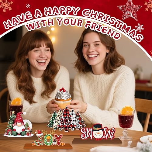 Miniatura 6 de 6 piezas de decoración de mesa de madera de Navidad, letrero de mesa de madera para centro de mesa, decoración de mesa de Feliz Navidad con letra,