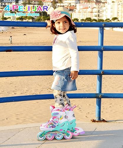 Miniatura 7 de Patines en línea de unicornio arcoíris para niñas, adolescentes y mujeres, patines 4-Pejiijar para niñas de 6 a 8 a 12 años con ruedas luminosas,