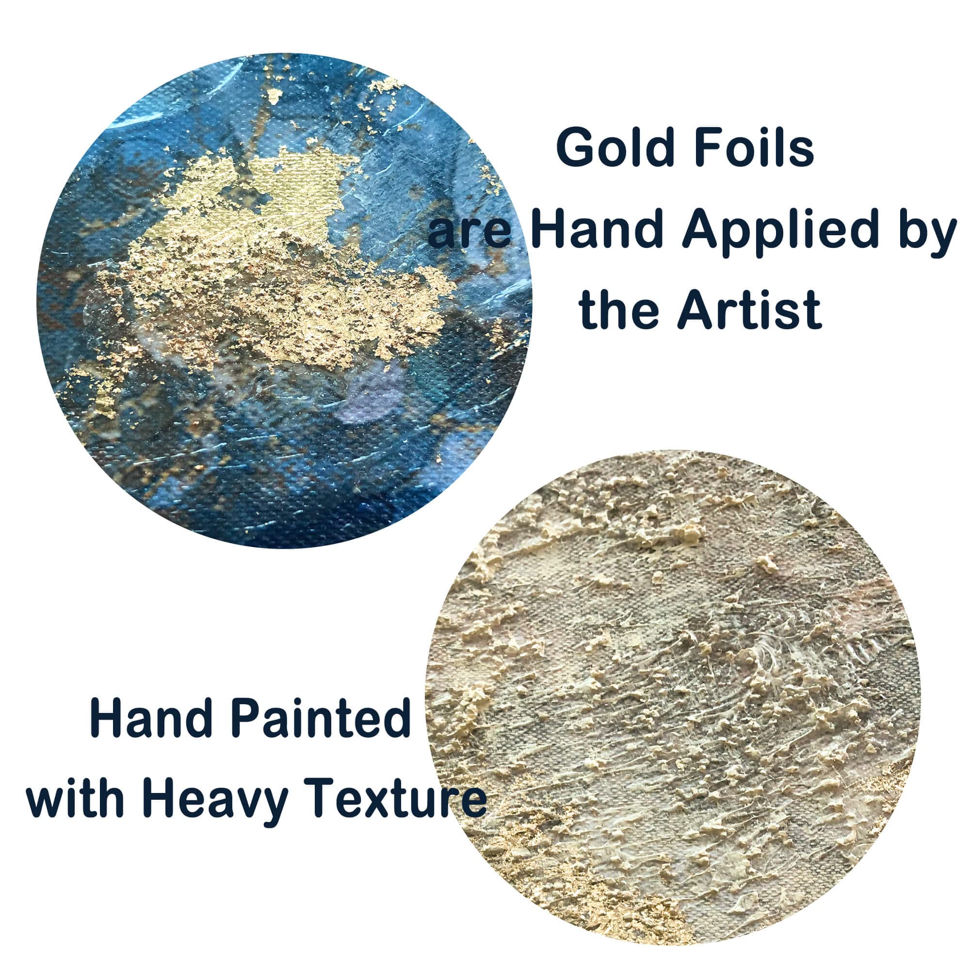 Tela artistica da parete in lamina d'oro: astratta blu dipinta a mano con struttura pesante pittura ad acquerello per la decorazione della camera da letto (60 x 80 cm