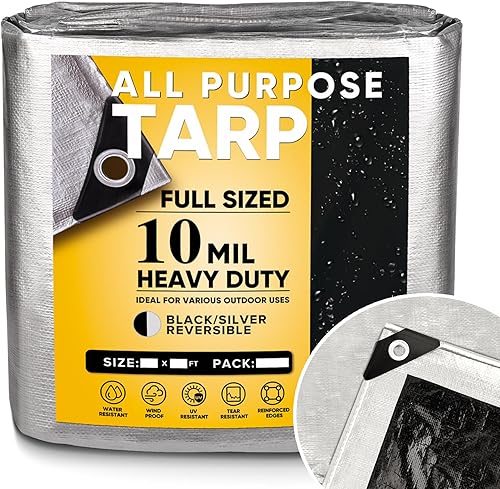 GZBtech Lona resistente de 0.394 in de 6 x 8 pies, cubierta de lona de plástico gruesa impermeable y negra para uso en exteriores, patio, jardín,