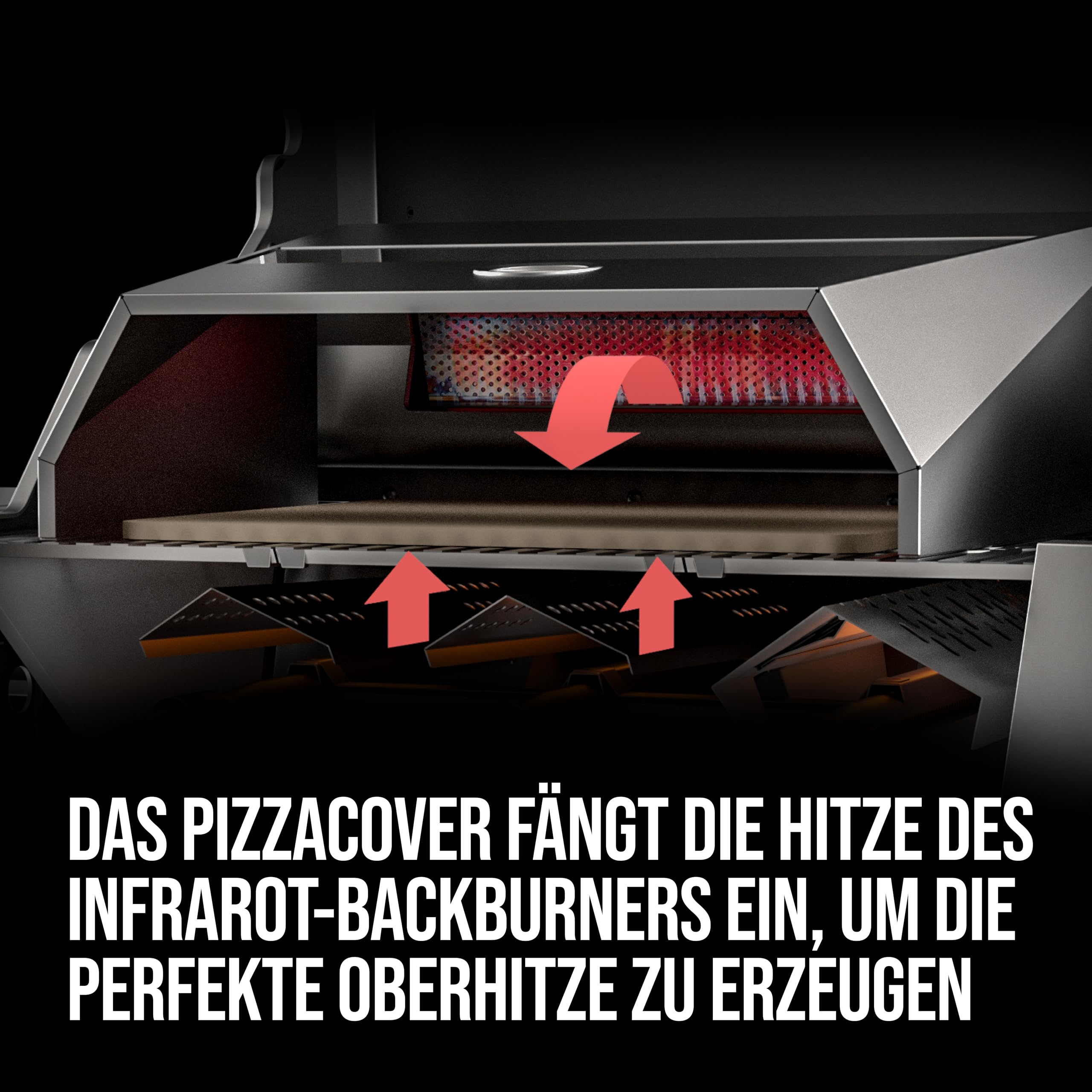 Enders® Pizzacover Turbo für Gasgrill mit Backburner, inkl. Thermometer, Pizza Grillaufsatz, inkl. Pizzastein 38cm x 30cm, Aufsatz mit Sichtfenster für EIN besseres Backergebnis #7881