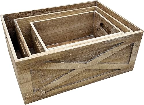Miniatura 35 de Admired By Nature Contenedor de almacenamiento de cajas de madera, 3 cestas decorativas estilo granja para decoración del hogar, decoración rústica