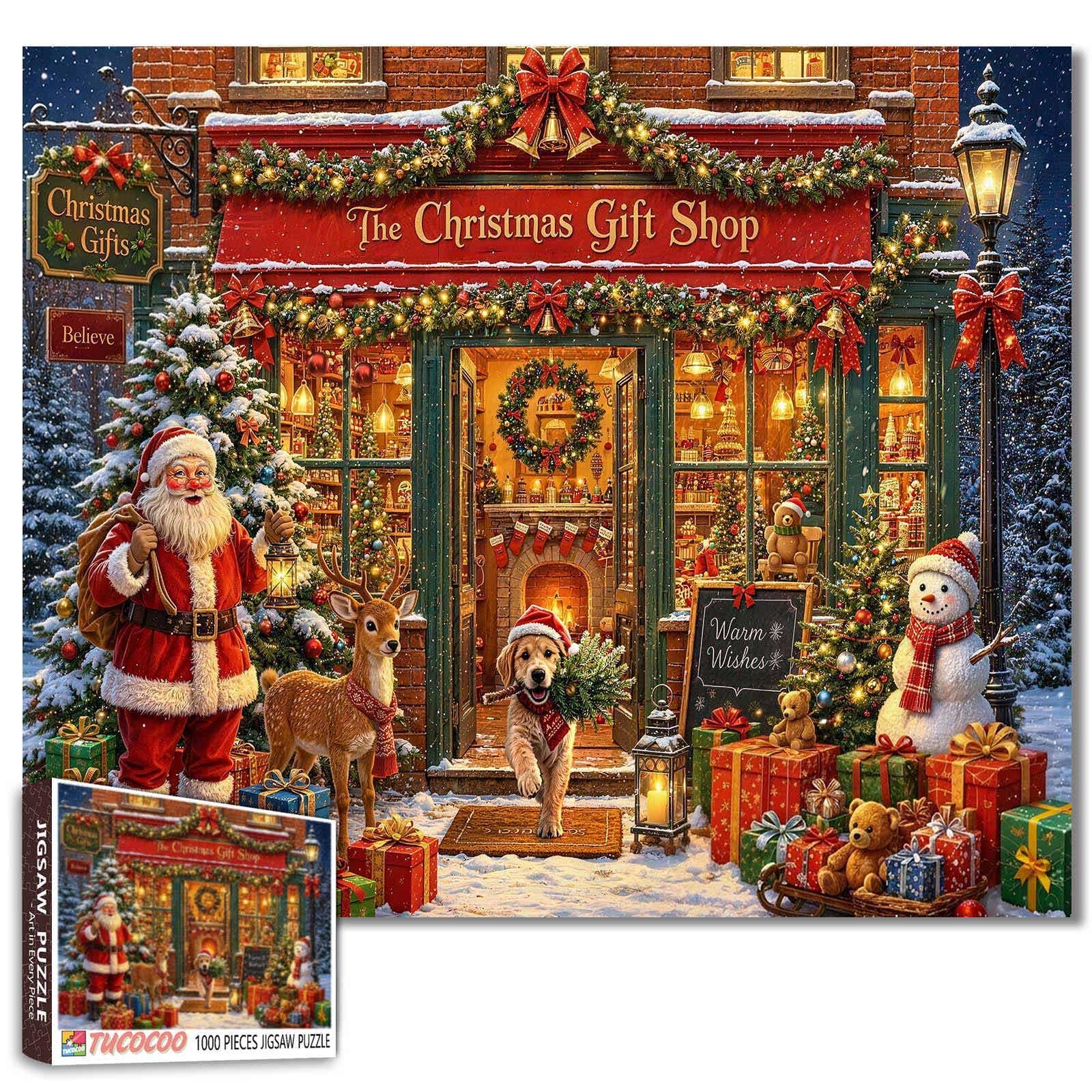Shop Jigsaw Puzzles for Adults 1000 Pieces Santa Claus Reindeer Dog Holiday Scene DIY Puzzles Family Games Wall Decor Gifts 19.7 x 27.6 Inch โ image 1