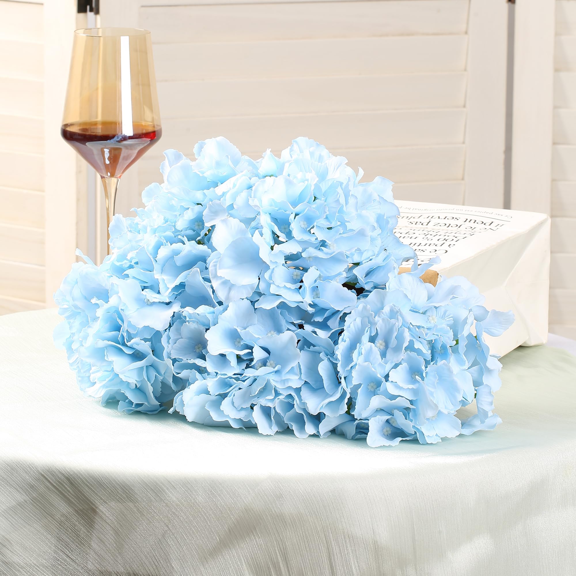 HNVNER 6 Pcs Flores Artificiales Hortensias, Flores Seda Hortensias para Bodas Hogar Hotel Decoración, Azul