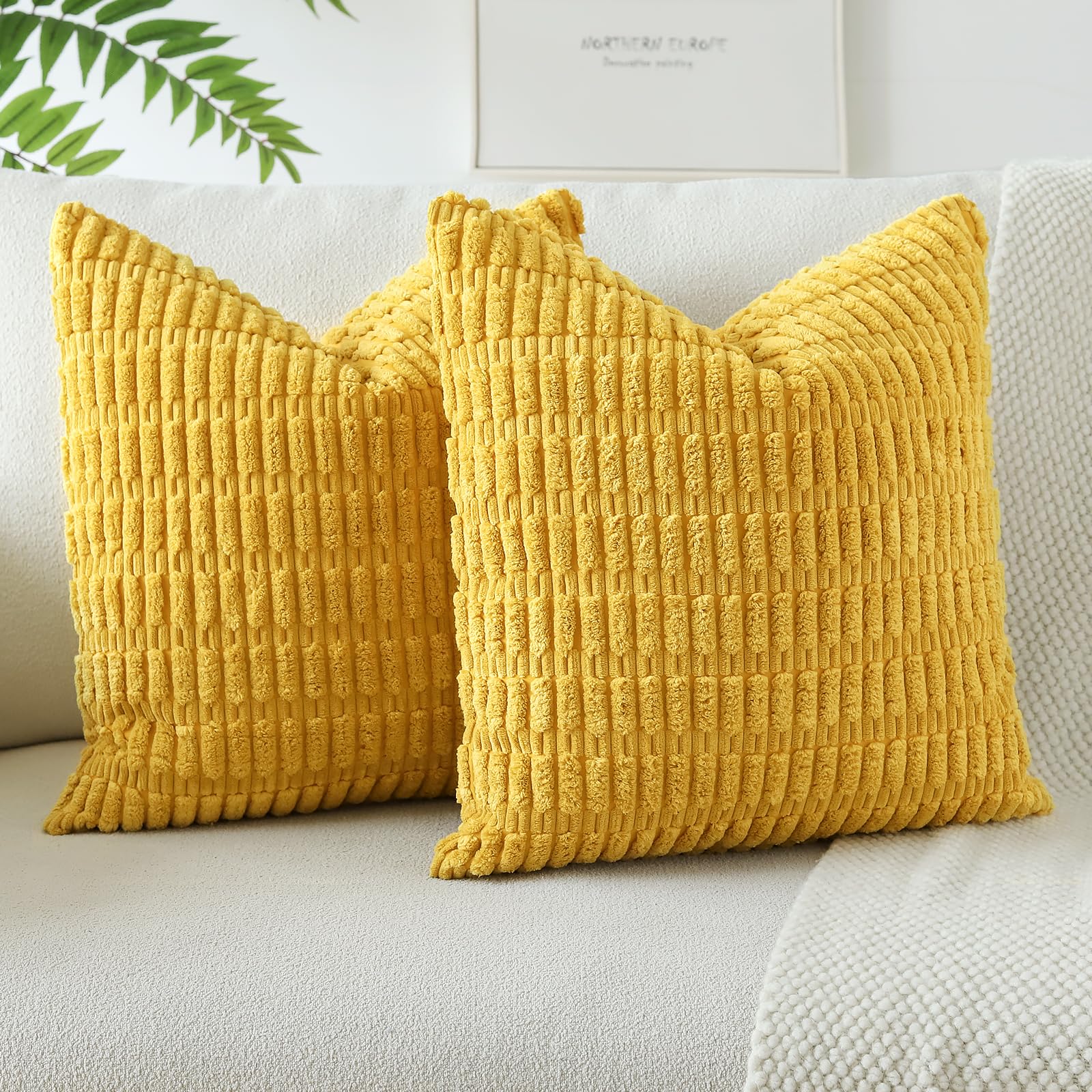 JOTOM Set of 2 Corduroy Soft Striped Cushion Covers 45x45 cm Decorative ...