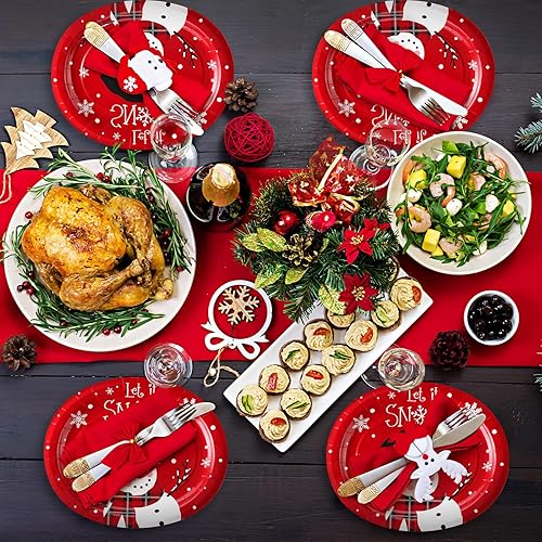 Miniatura 4 de 100 platos ovalados de papel de muñeco de nieve de 10 x 12 pulgadas, platos de papel desechables grandes Let It Snow, platos decorativos de Navidad