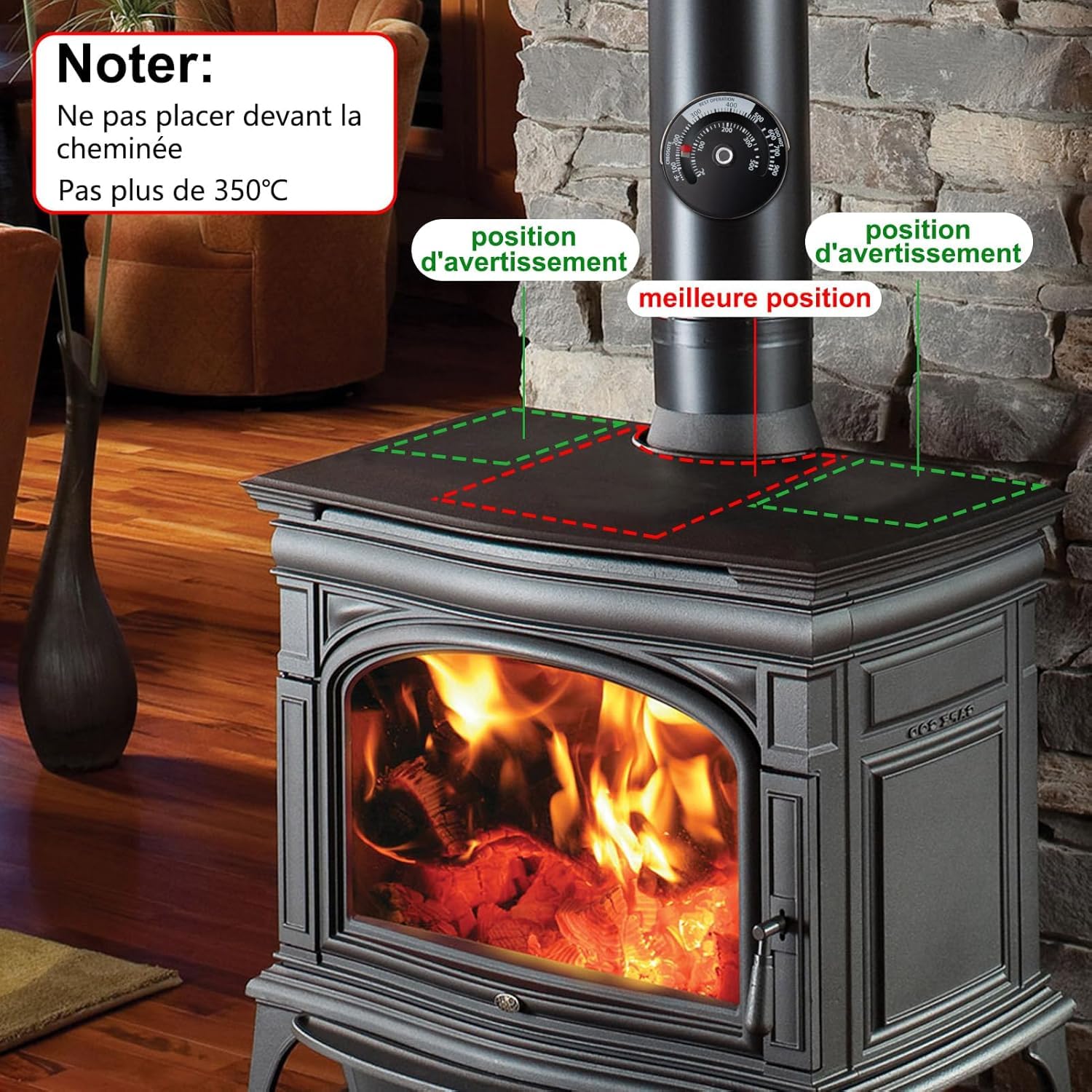 Ventilatore per Stufa a Legna: 7 Pale Ventola da Stufa Legna,Ventilatore Stufa con Termometro, Ecologico Calore Ventola Senza Elettricità Alimentato,Silenzioso Stufa a Pellet